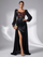 Long Sleeve Floral Sequin Draped Prom Dress SL30076