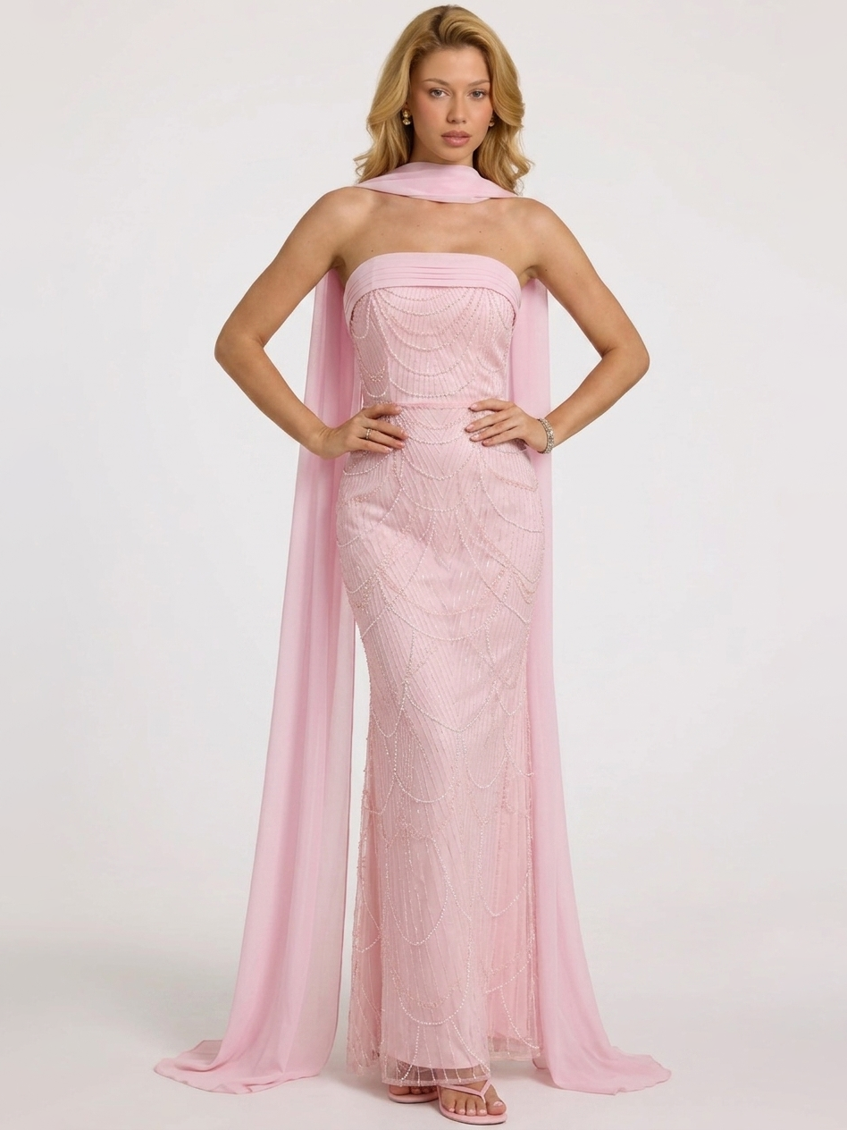 mermaid maxi dress Long Formal Sequins Prom Gown by LaDivine CH066 The design is based on a body Elegant Sleeveless Lace Hem Mermaid
