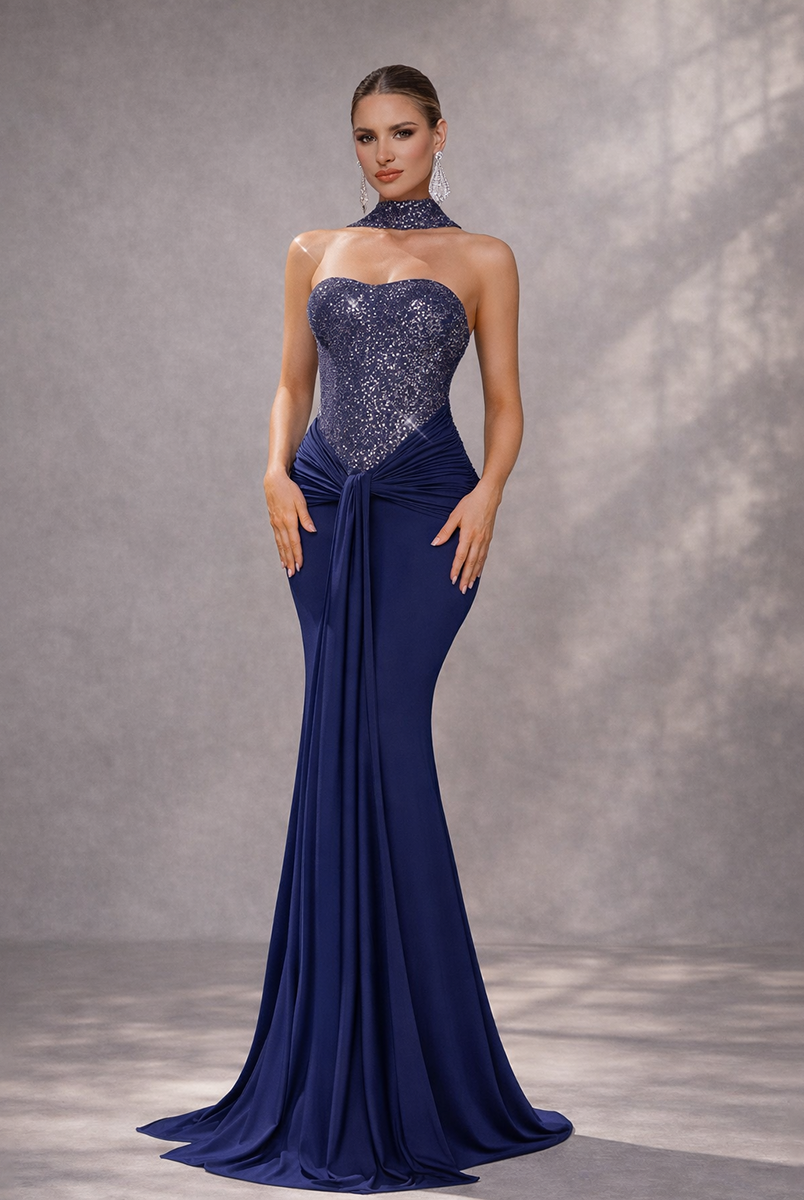 missord prom dresses Missord Sequin Sweetheart Neck Trumpet Sleeve Mermaid Hem Prom Or Formal Gown- M