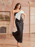 Color-block Sequin Bow Cocktail Dress ST59120 - Black / M Color-block Sequin Bow Cocktail Dress ST59120 - Black / M