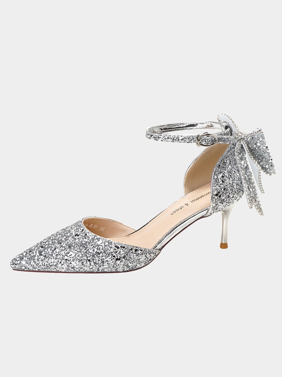 Sequin & Bow Decor Point Toe Heeled Pumps MHE1062