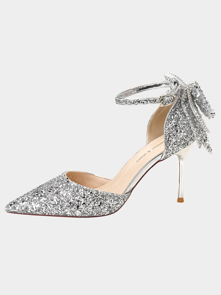 Sequin & Bow Decor Point Toe Heeled Pumps MHE1062 MISS ORD