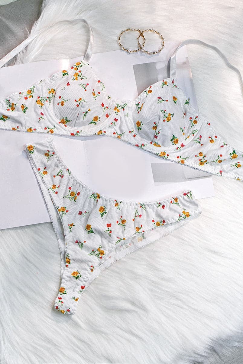 White Floral Sexy Lingerie Set MSL012