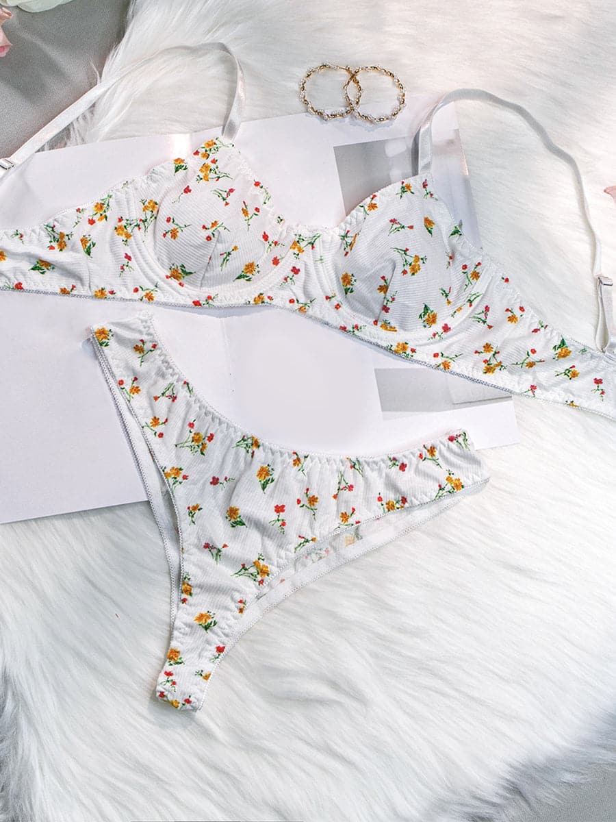 White Floral Sexy Lingerie Set MSL012