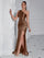 One Shoulder Ruched Split Satin Prom Dress XF05707