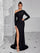 Burgundy One-Shoulder Long Sleeve Prom Maxi Dress XF250129