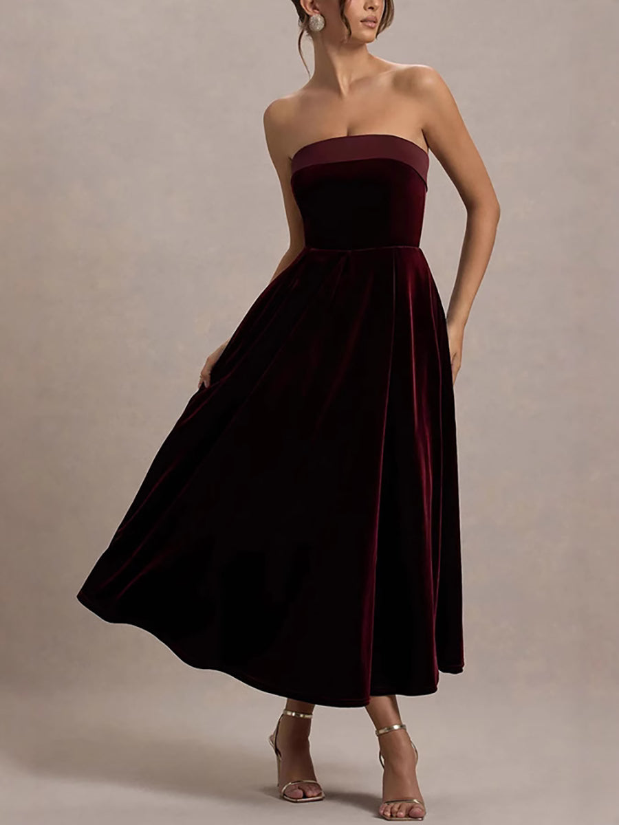 Burgundy Velvet Strapless Prom Dress XF251195 - Wine / XL Burgundy Velvet Strapless Prom Dress XF251195 - Wine / XL