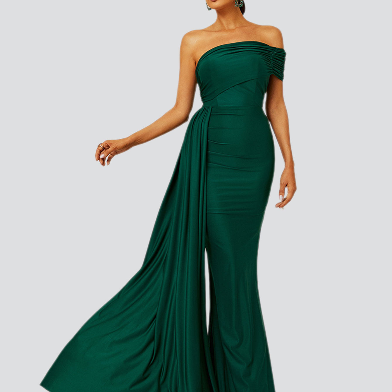 Drapiertes smaragdgrünes Kleid XH2158