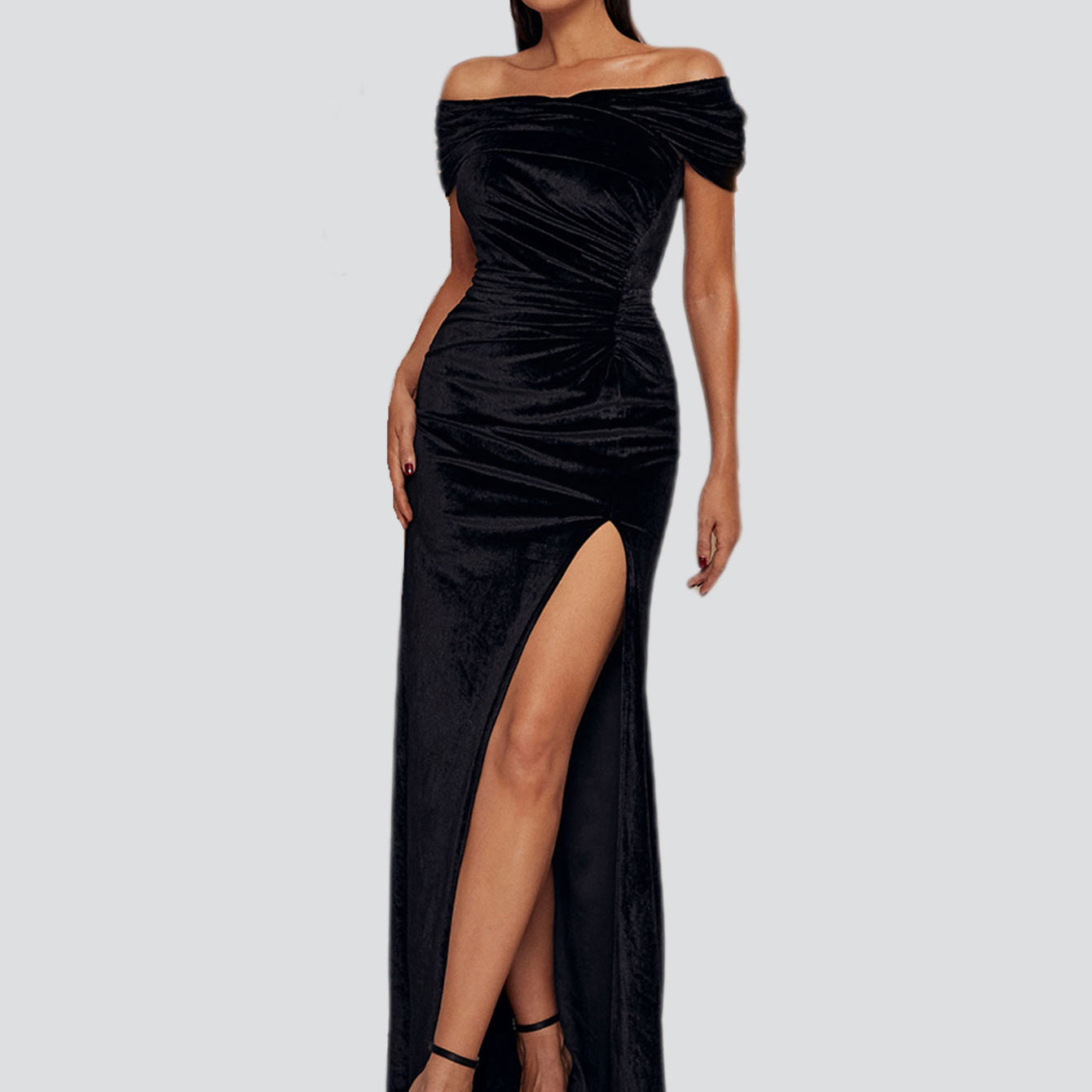 Off The Shoulder Velvet Sexy Black Prom Dress