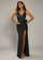 Graues Abendkleid mit doppeltem V-Ausschnitt und Pailletten, XH2409