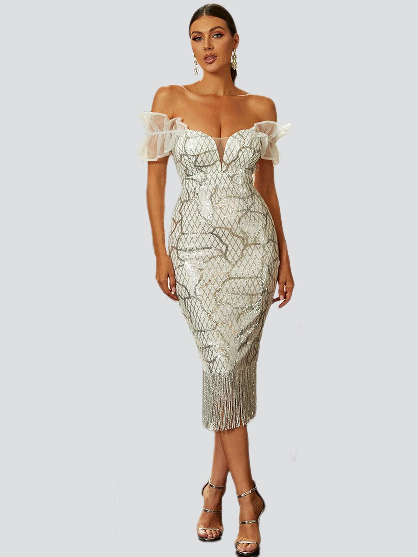 Tassel Midi Sequin Dress XJ1259 - MISS ORD