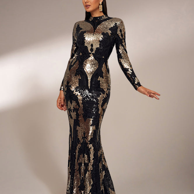 Stand Collar Sequin Prom Dress XJ1579 - Black / M Stand Collar Sequin Prom Dress XJ1579 - Black / M