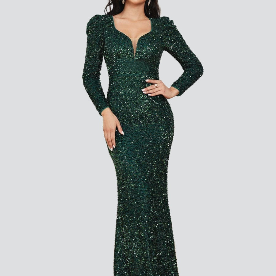 Formal Emerald Green Sequin Mermaid Prom Dress XJ1877