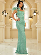 One Shoulder Corset Emerald Green Prom Dress XJ2842