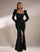 Puff Long Sleeve Split Black Mermaid Prom Dress XJ979