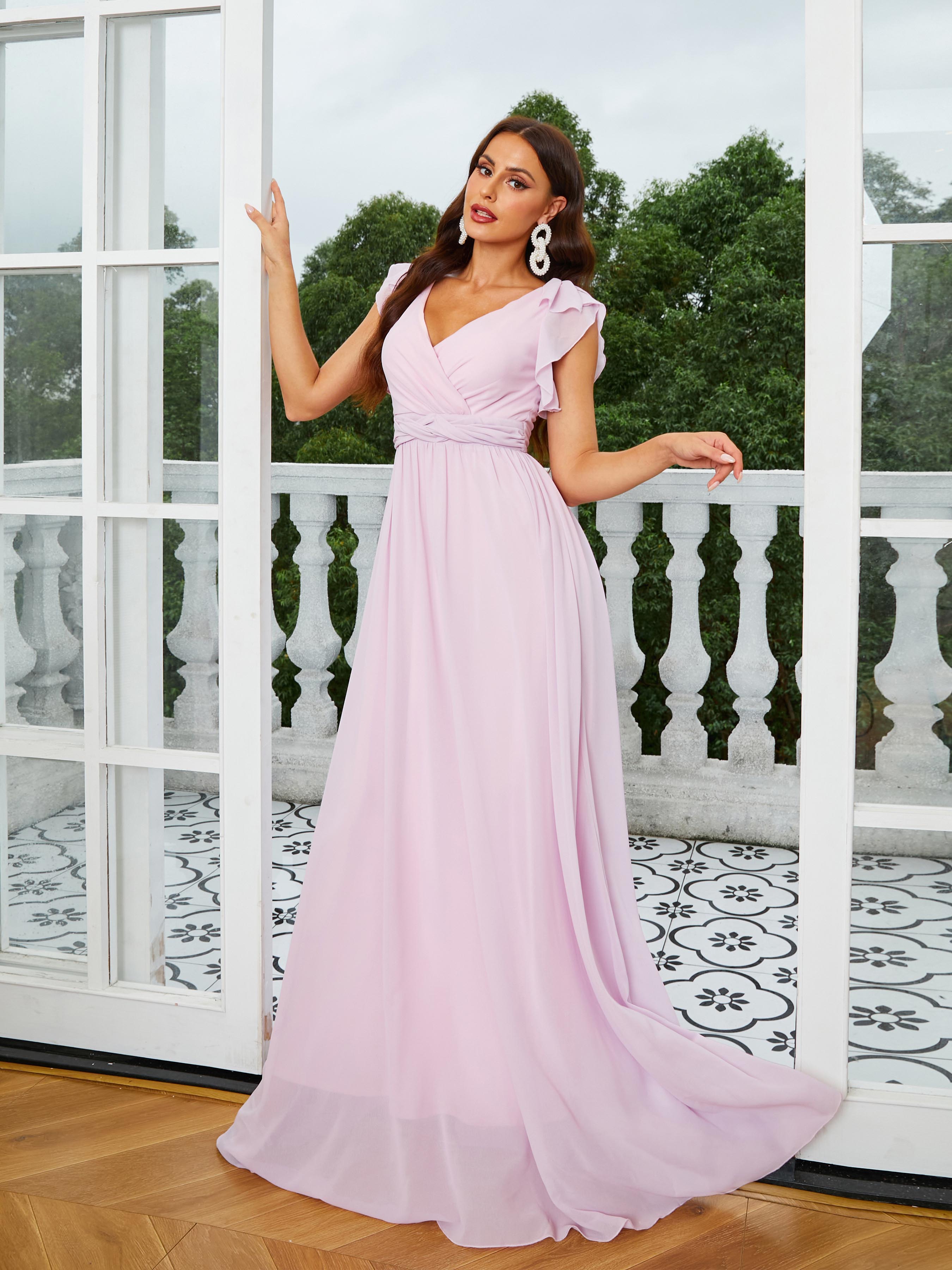 MISSORD V-Neck Sleeveless Purple Bridesmaid Dress