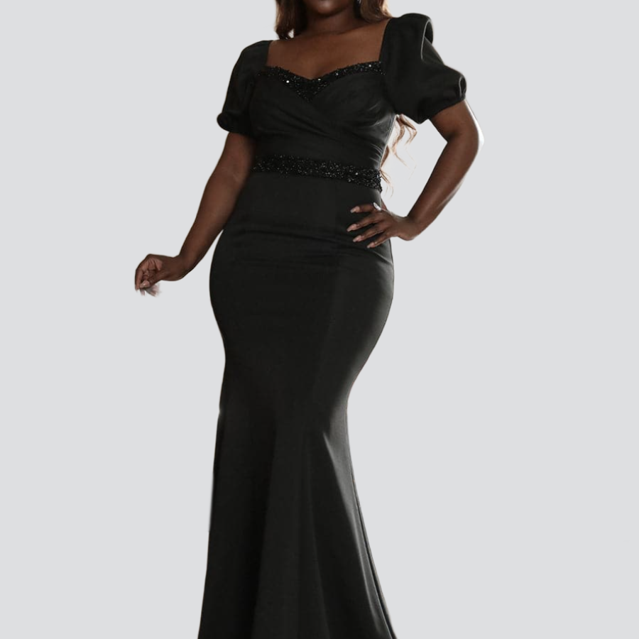 Plus Size Sweetheart Neck Ruched Mermaid Black Dress PXJ2460