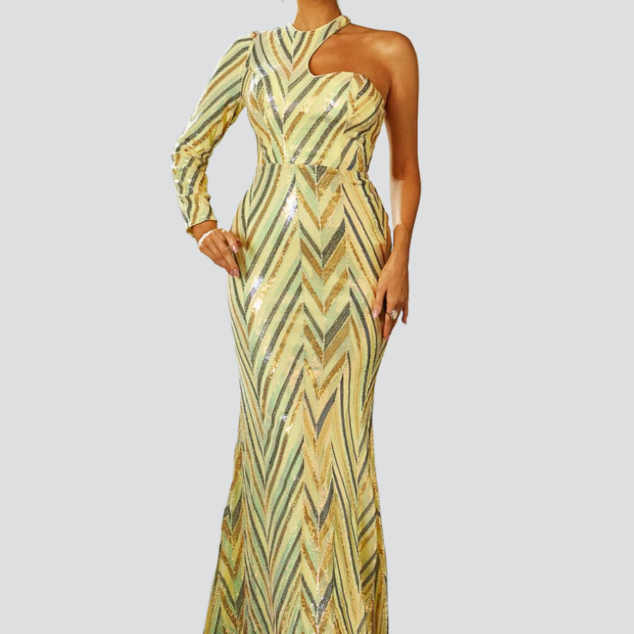 Backless One Shoulder Multicolor Maxi Dress XH2257