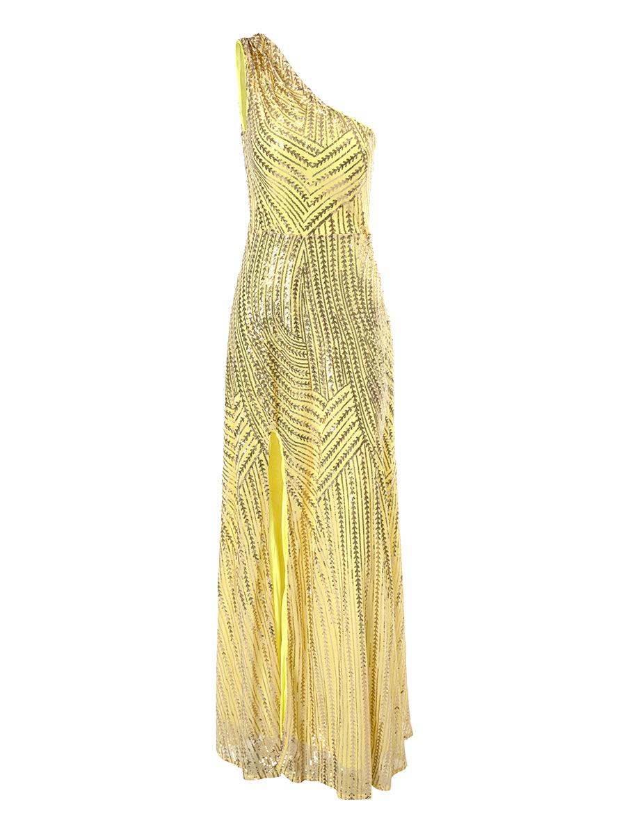 Yellow Sequin One Shoulder Prom Dress XJ1534 - MISS ORD