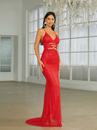 Open Back Cutout Red Prom Dress