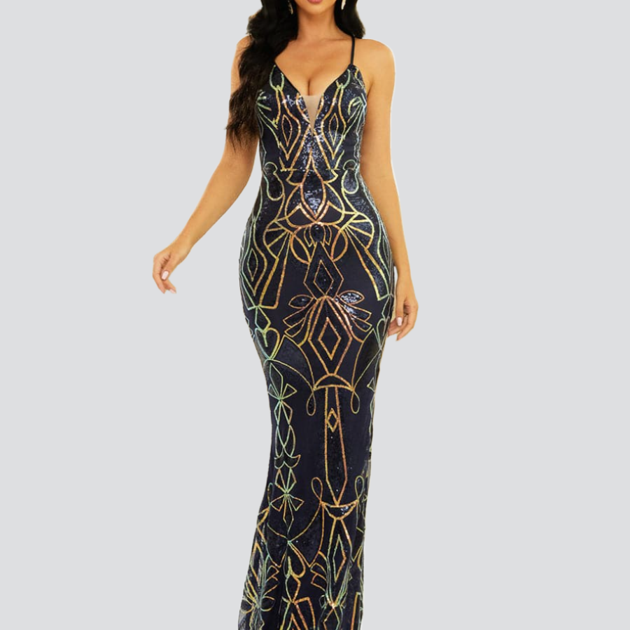 Spaghetti V-Neck Mermaid Evening Dress