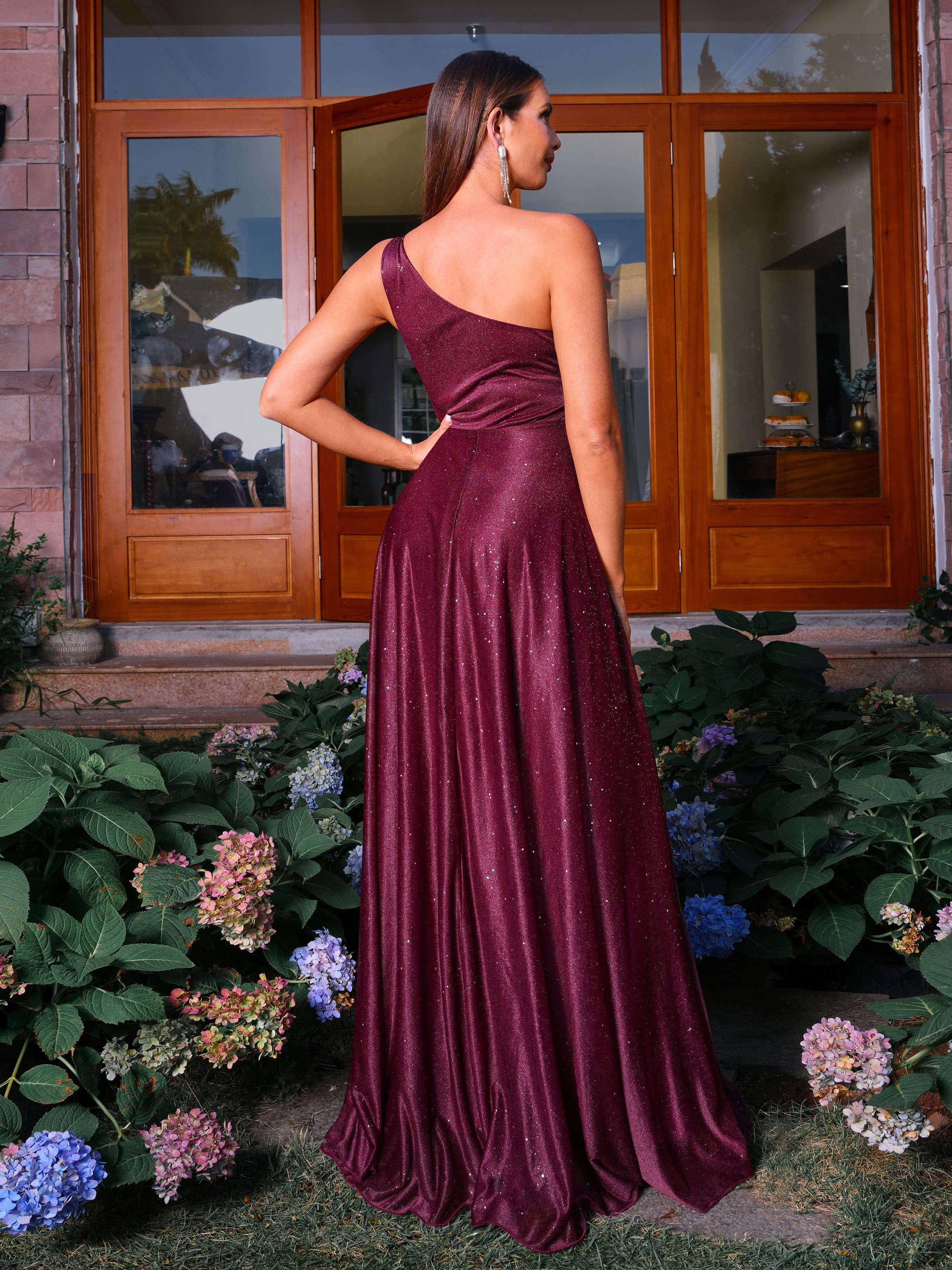 MISSORD One Shoulder A-line Backless Ruched Prom Dress