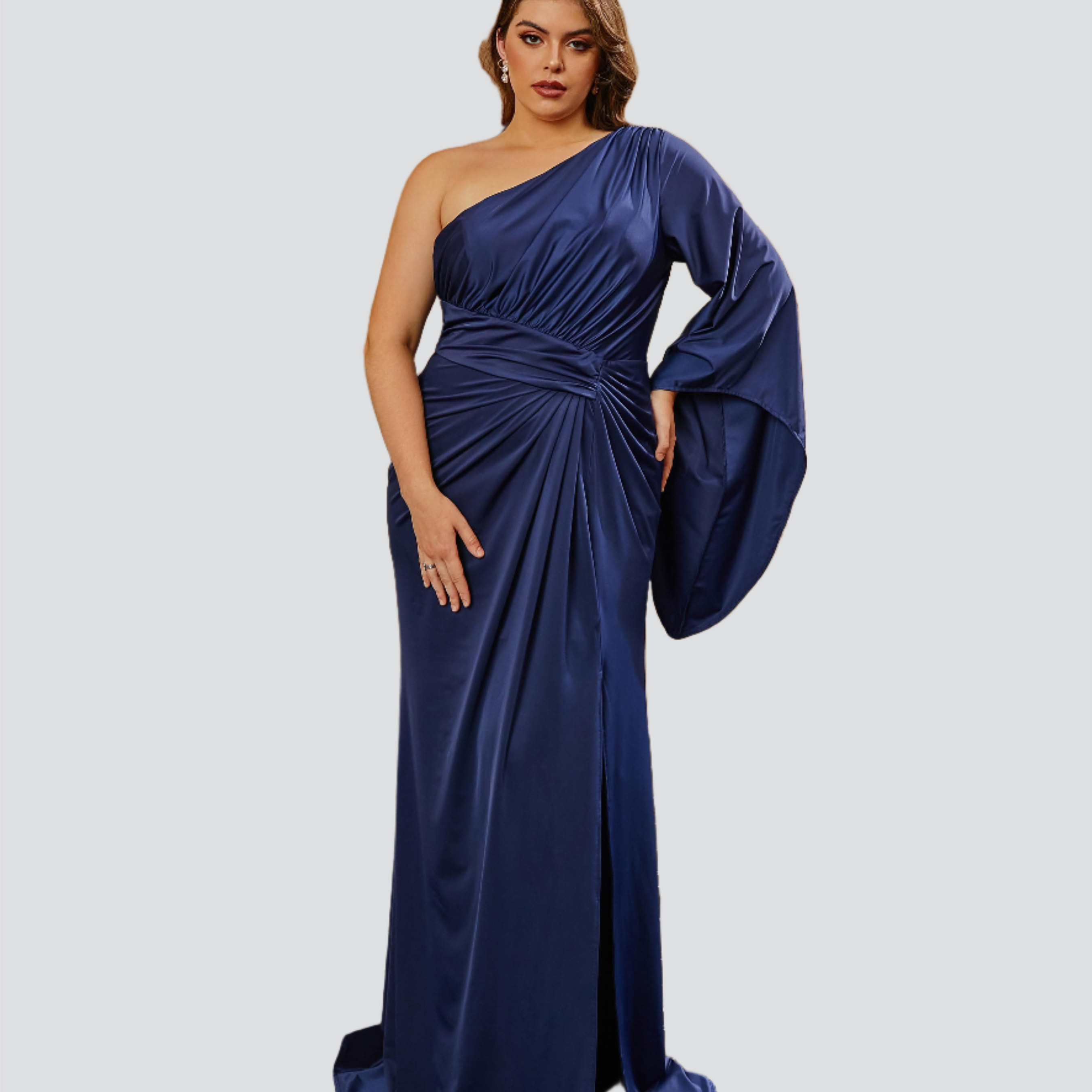 Plus Size One Shoulder Folds Prom Dress