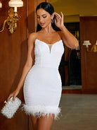 MISSORD Tube Top Feather White Mini Dress