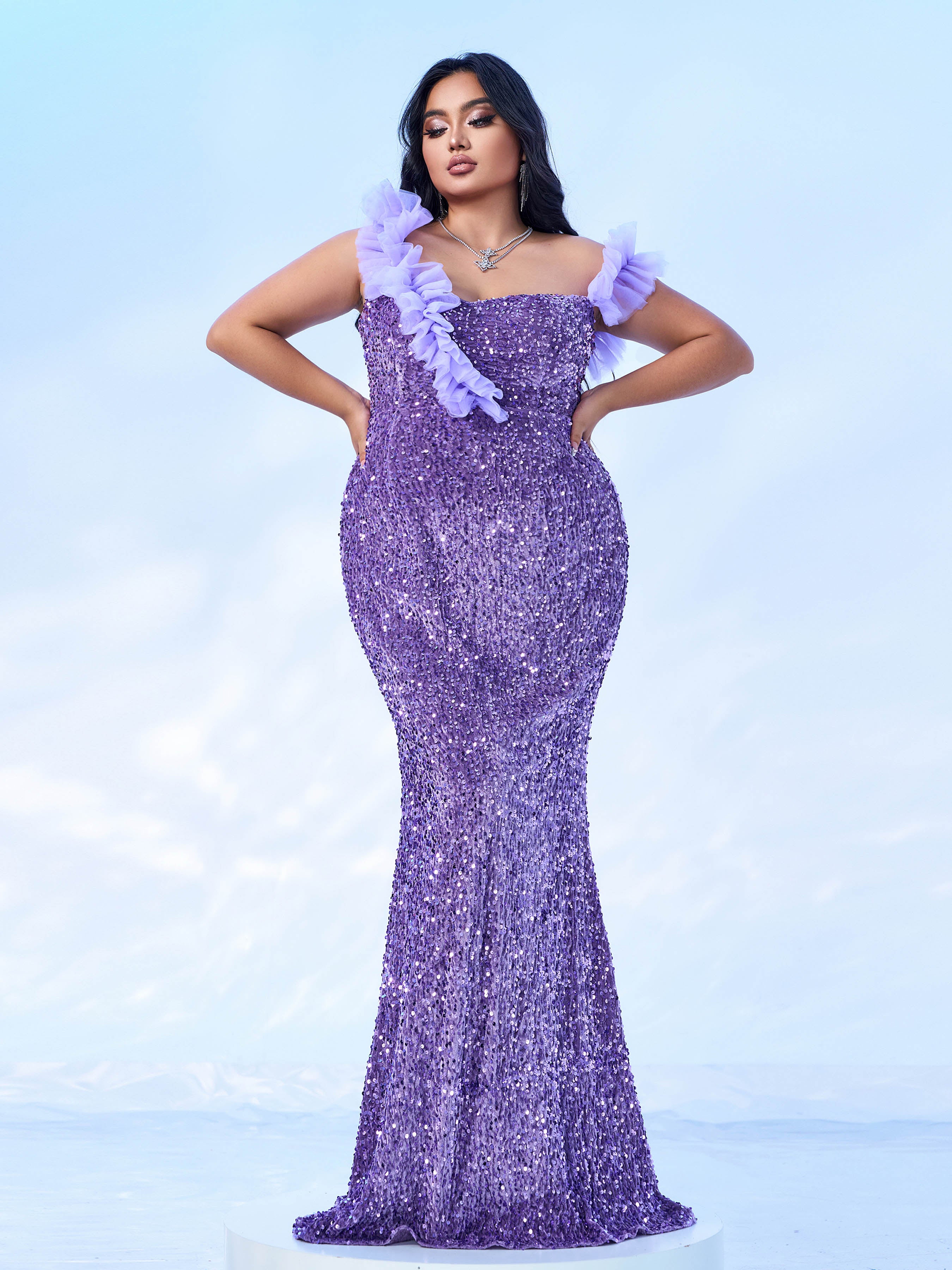 Plus Sleeveless Purple Mermaid Formal Dress PRJ10811