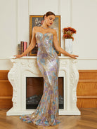 Retro Strapless Apricot Sequin Mermaid Evening Dress RM20451