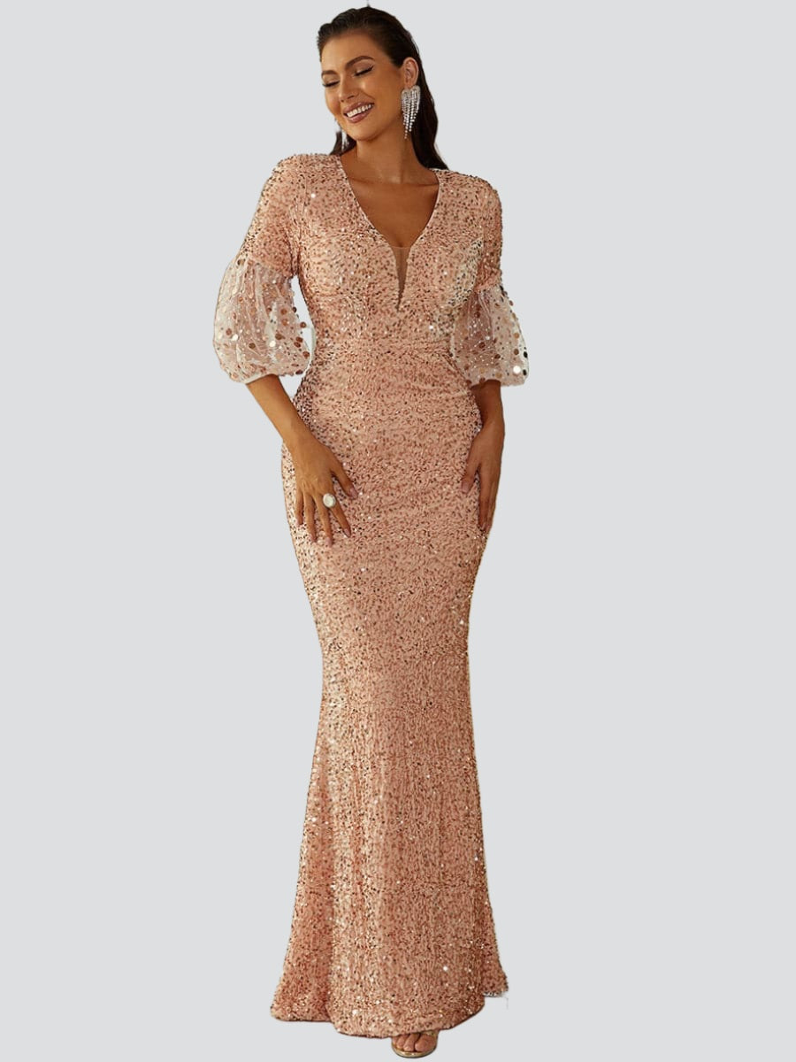 Lantern Sleeve Sequin Prom Dress XH2184
