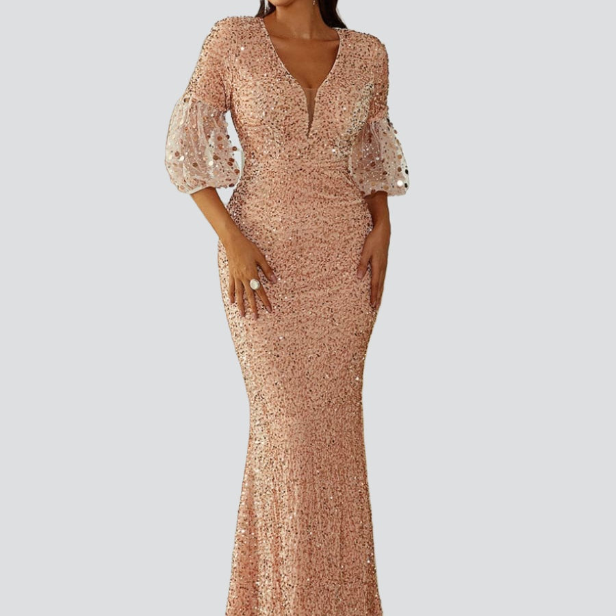 Lantern Sleeve Sequin Prom Dress XH2184