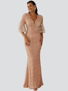 Lantern Sleeve Sequin Prom Dress XH2184