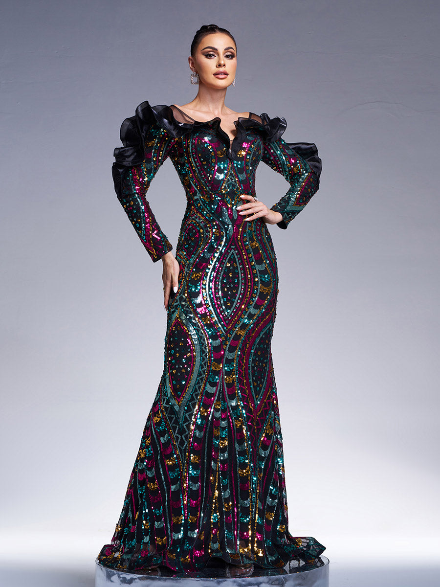 Ruffled Sequin Mermaid Formal Dress DH80242 - MISS ORD