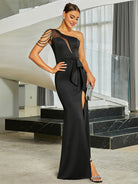 MISSORD Formal One Shoulder Cutout Black Prom Dress