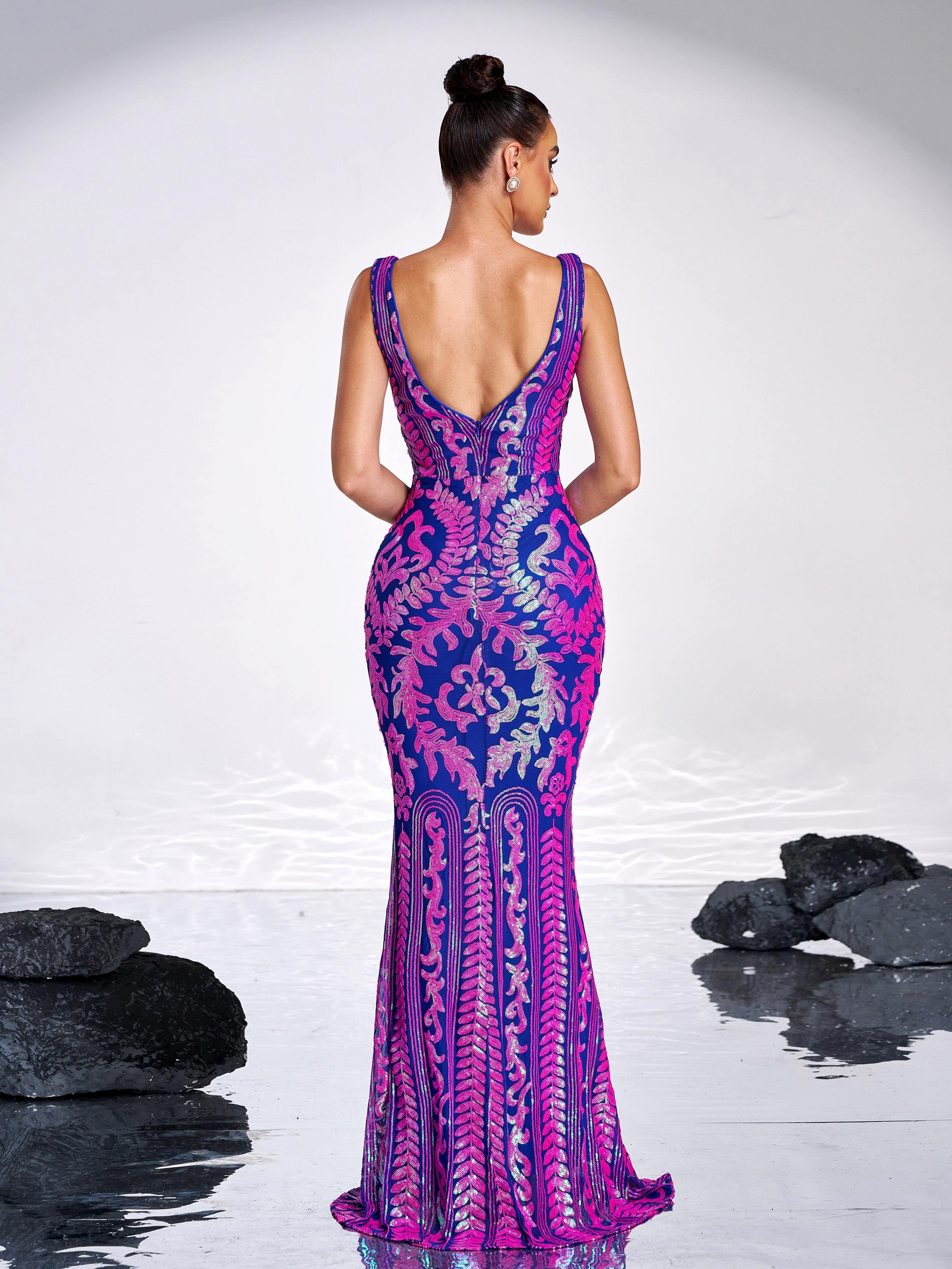 V Neck Sleeveless Tribal Sequin Black Dress XJ2305 - MISS ORD