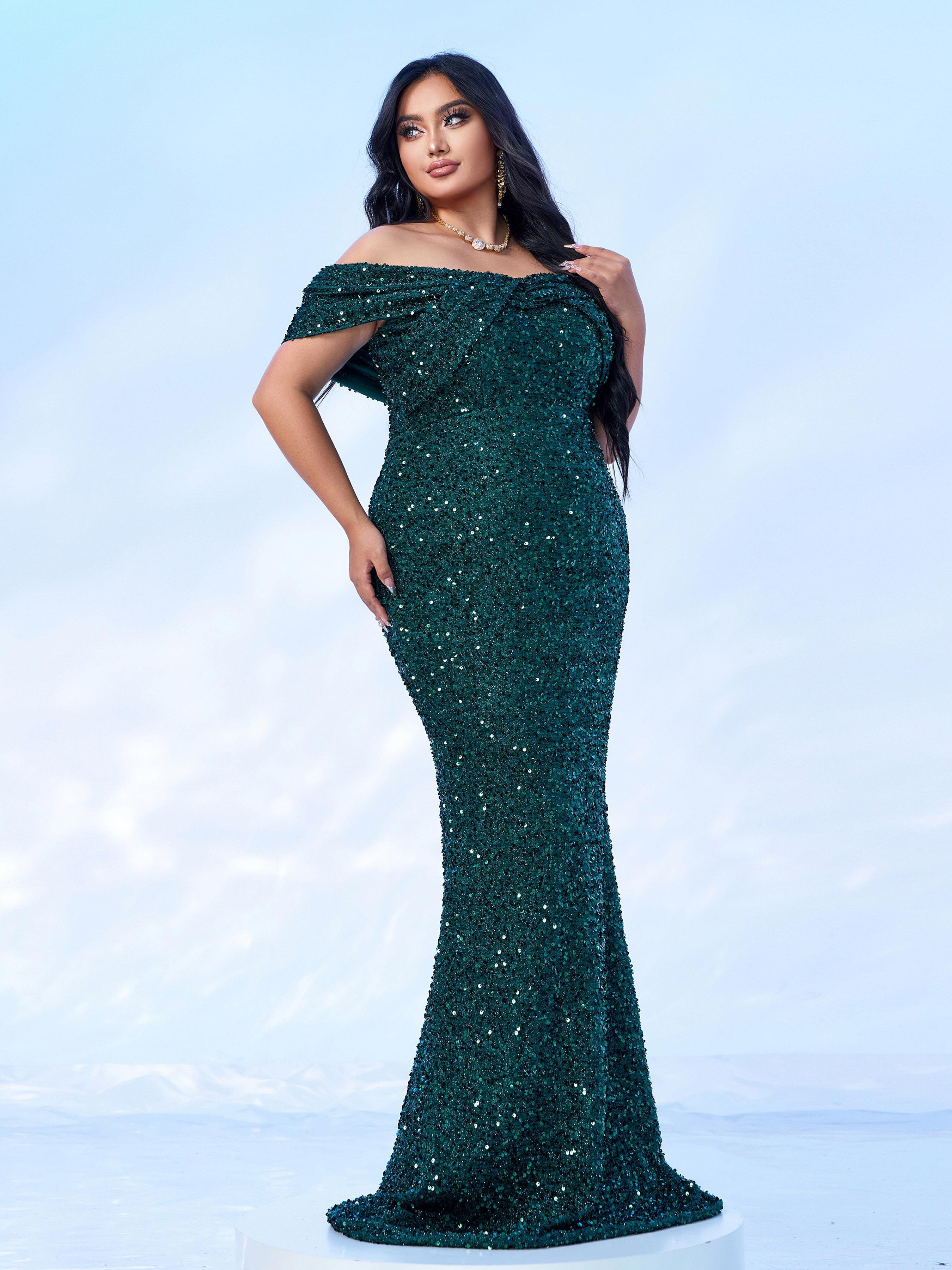 Plus Size Off Shoulder Sequin Mermaid Dress PWY108 - MISS ORD