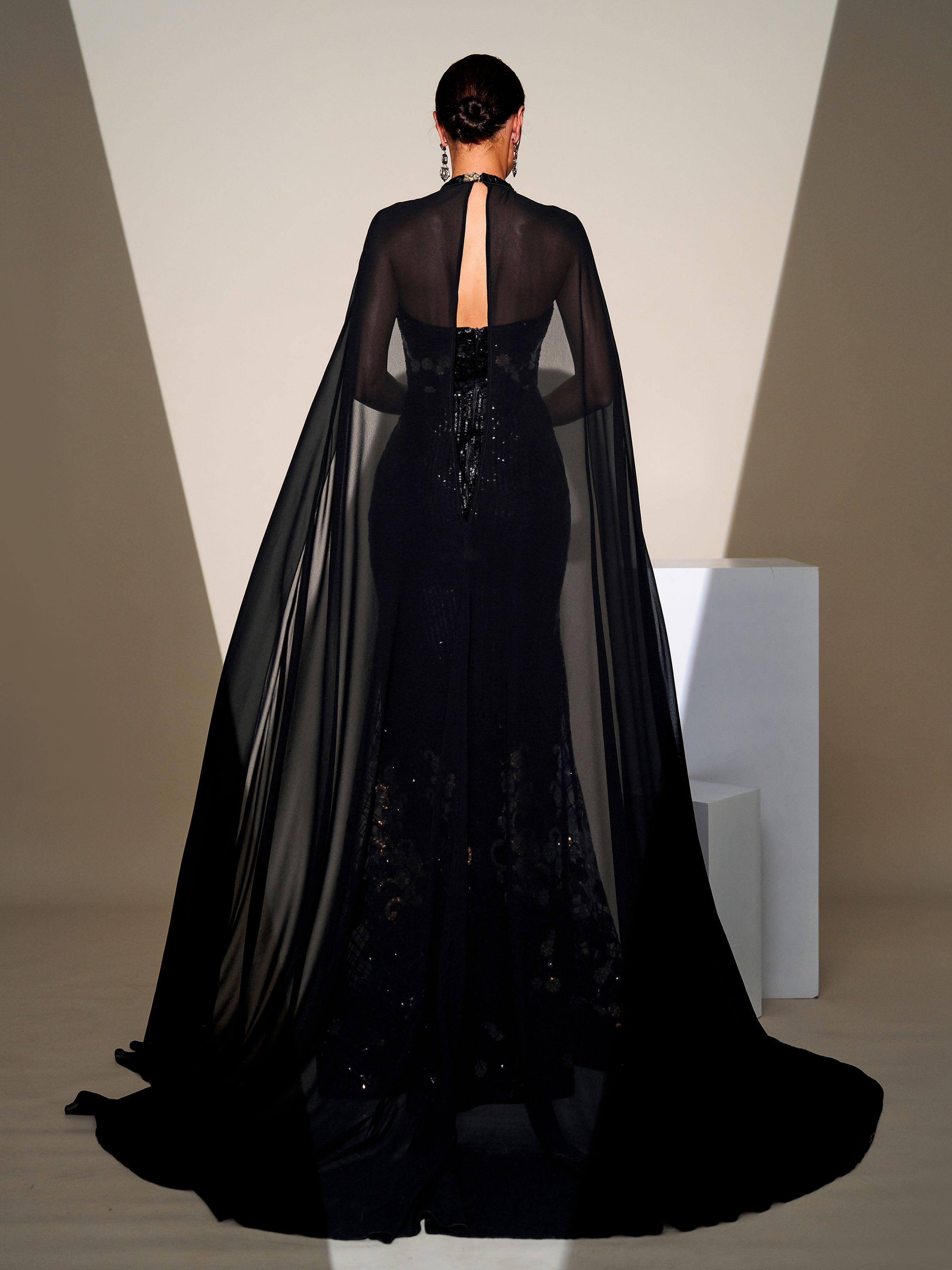 Cape Sleeve Mermaid Sequin Formal Dress DH80100 - MISS ORD