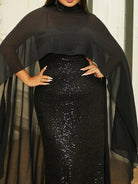 MISSORD Plus Size Cloak Mermaid Sequin Prom Dress