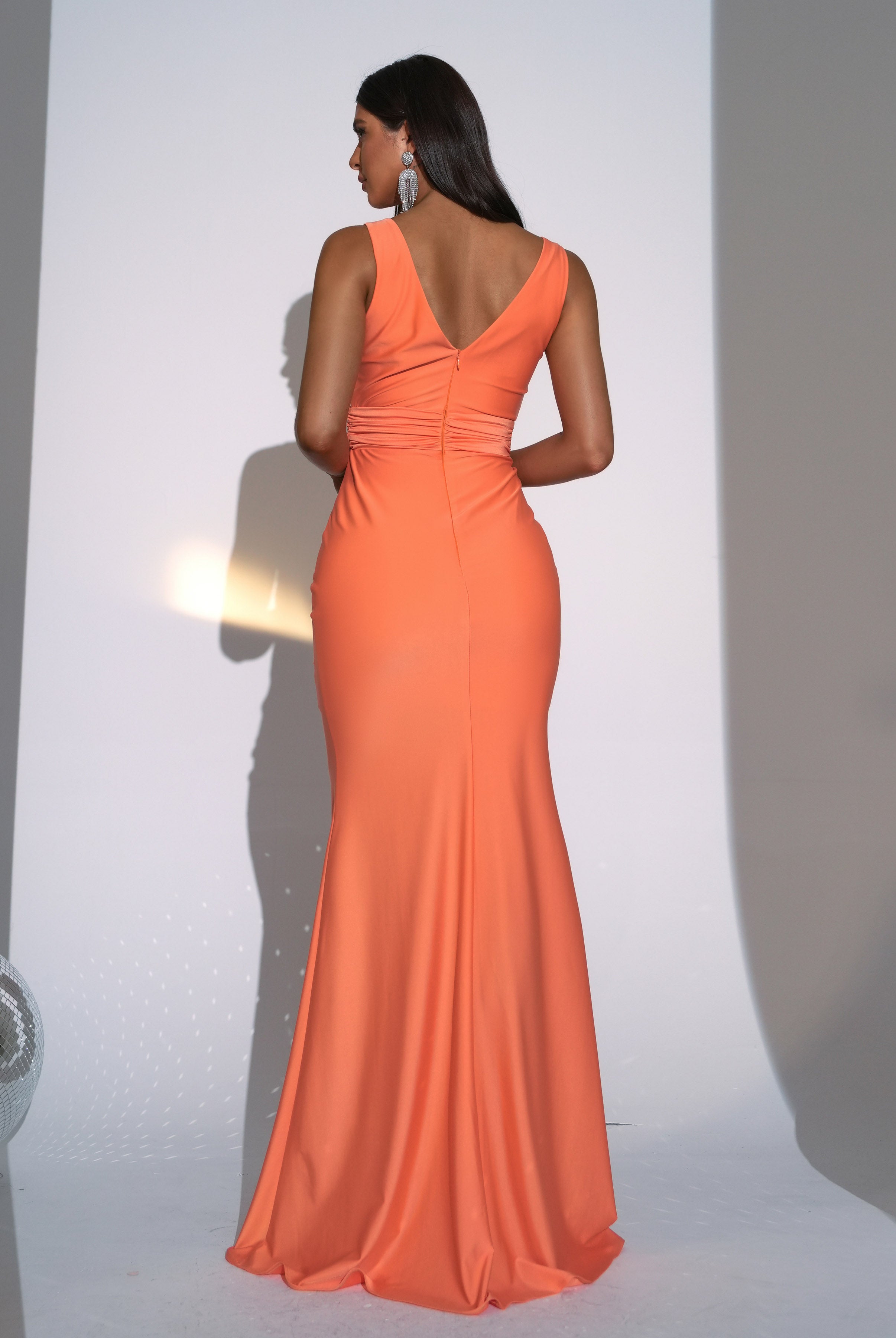 V-neck Ruffled Orange Maxi Dress