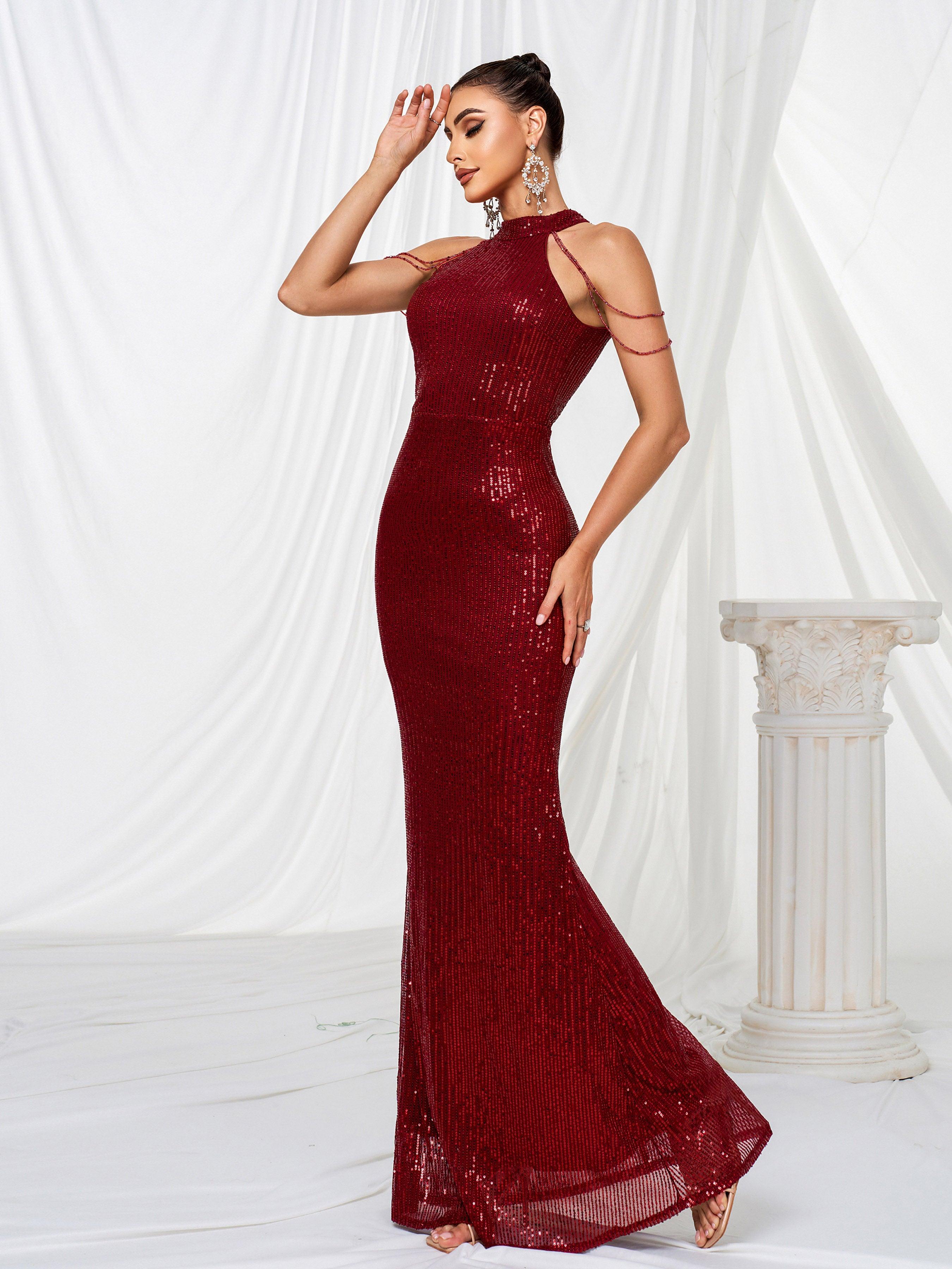 Formal Halter Neck Sequin Prom Dress RJP1081 - MISS ORD