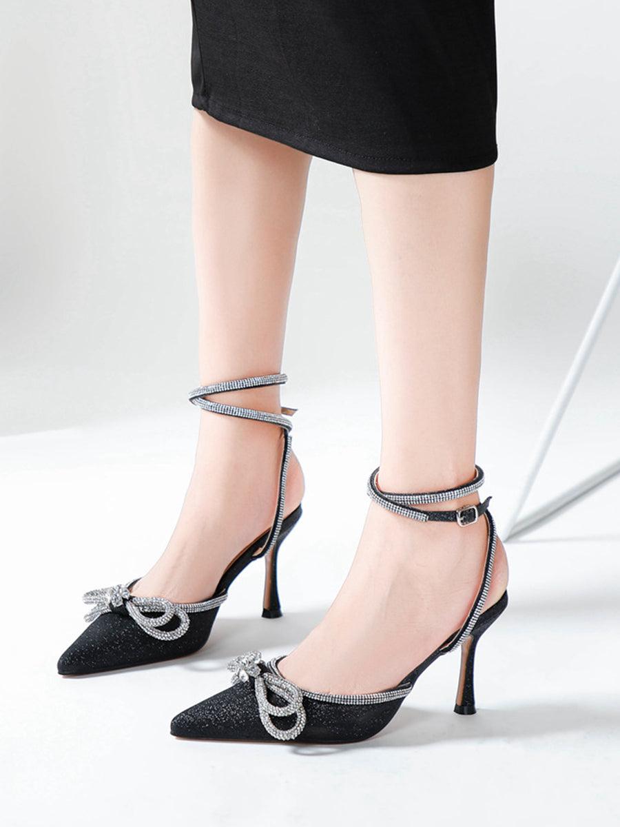 Rhinestone Bow Head Wrapped High Heels MHE1076 - MISS ORD