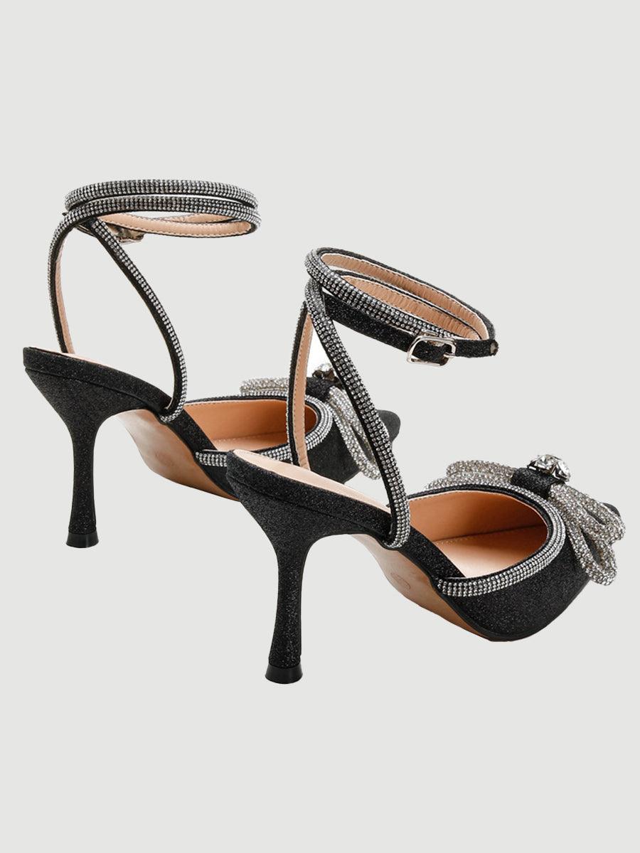 Rhinestone Bow Head Wrapped High Heels MHE1076 - MISS ORD