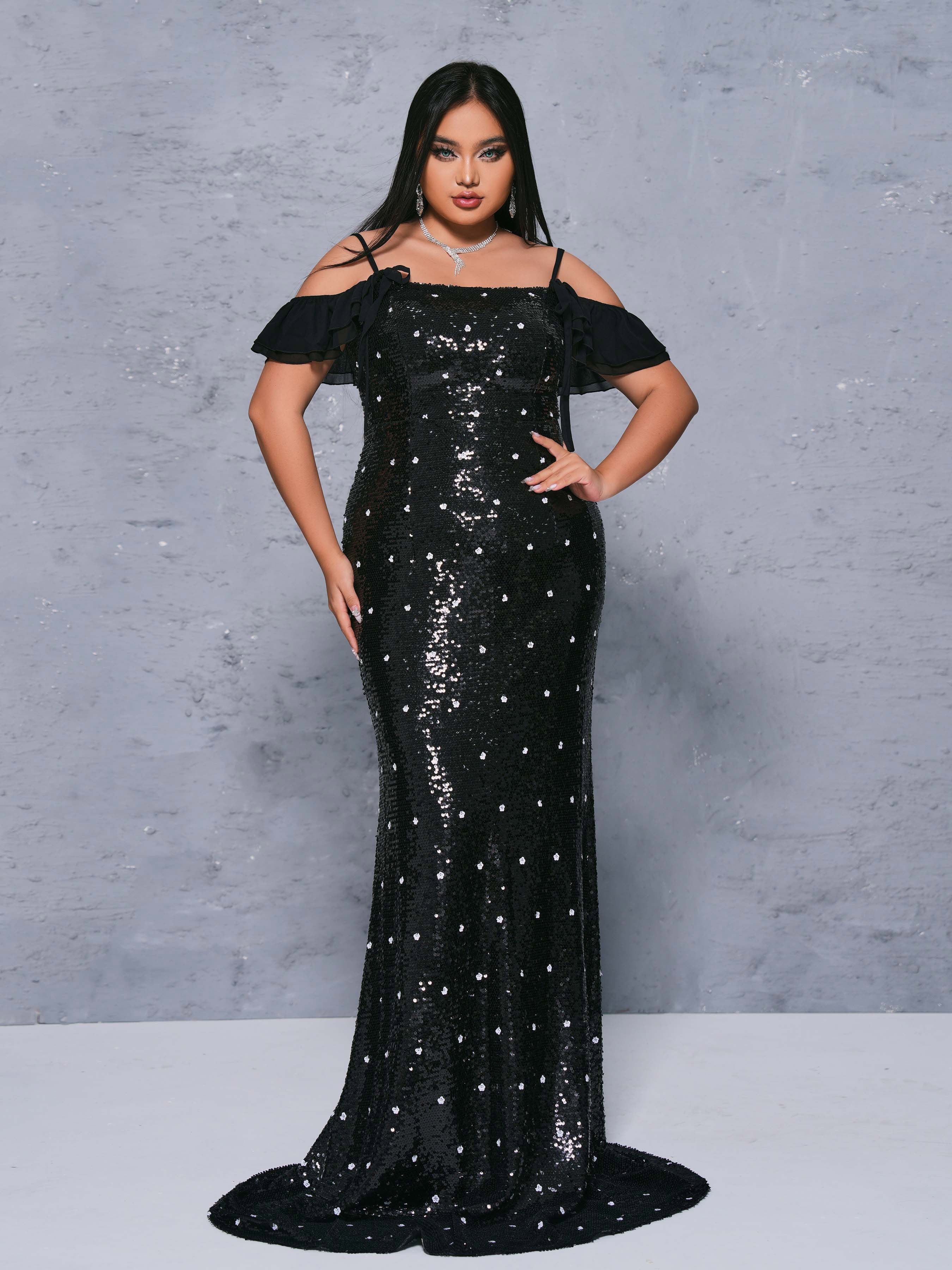 Plus Appliqued Off Shoulder Polka Dot Dress PRX70122