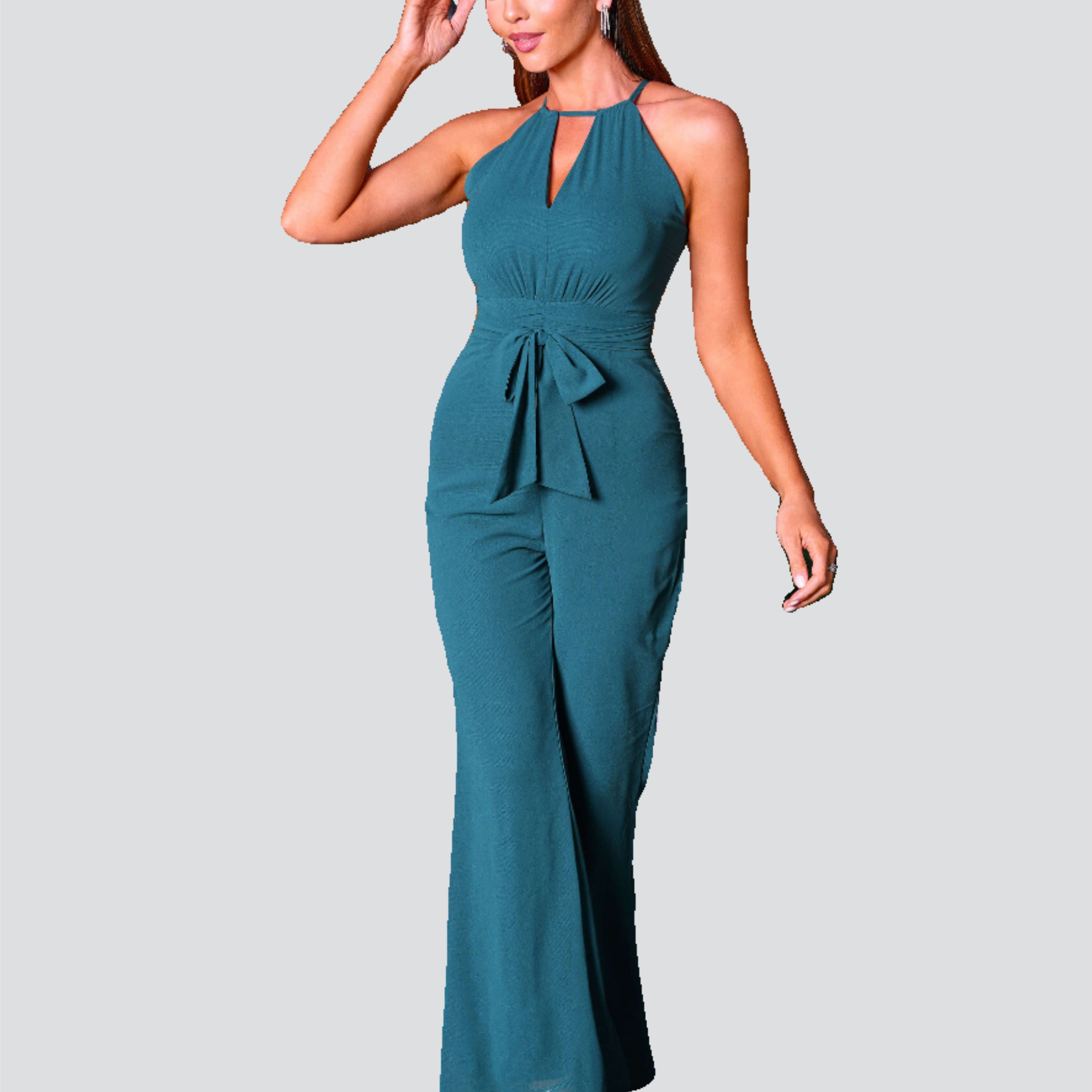 Halter Sleeveless Ruched Bow Knot Jumpsuits RH308051