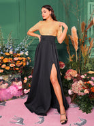 Stand Collar Panel A-Line Pleated Split Prom Dress RM20496