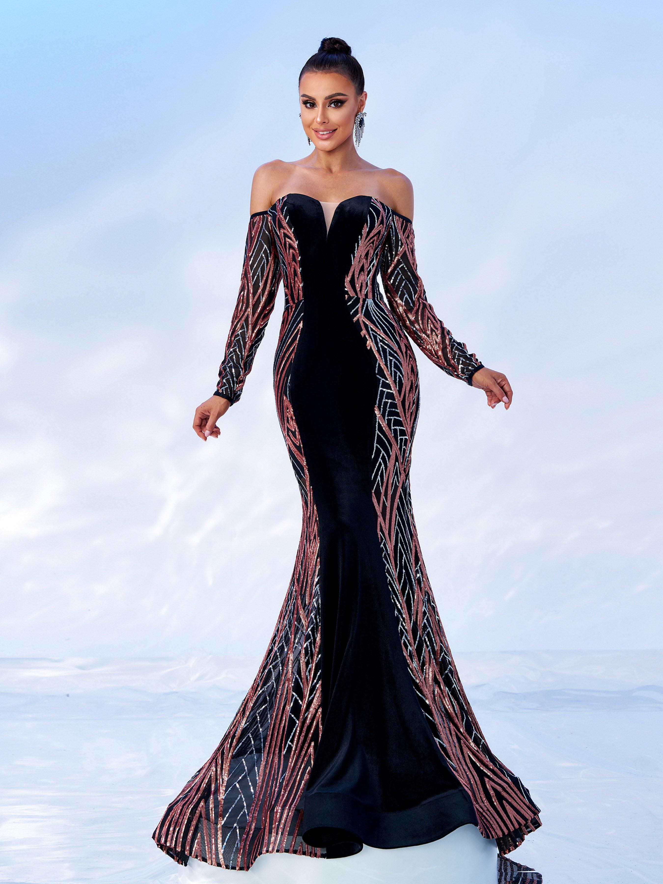 Off Shoulder Sequin Mermaid Evening Dress DH80171 - MISS ORD