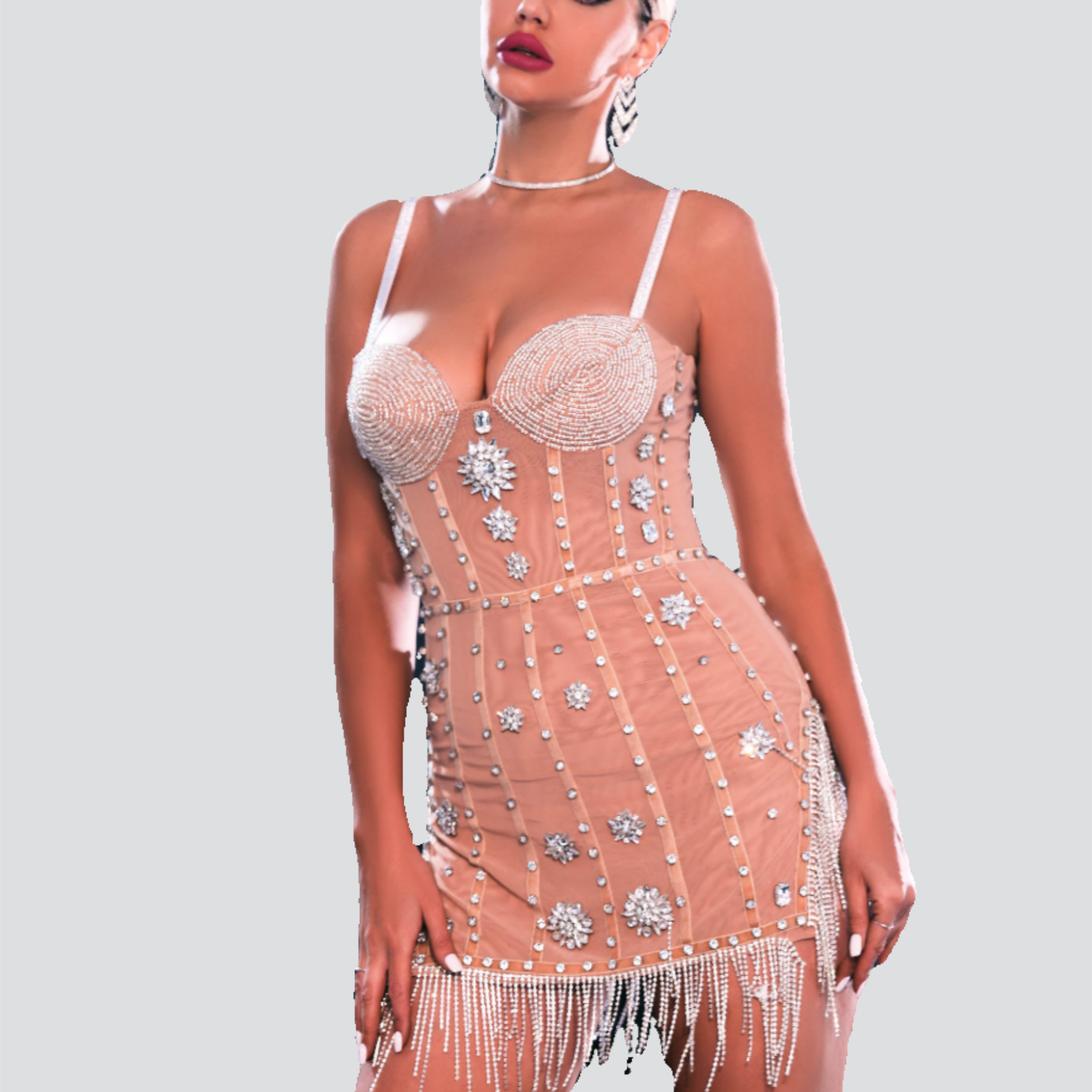 Rhinestone Fringed Sexy Bodycon Mini Dress