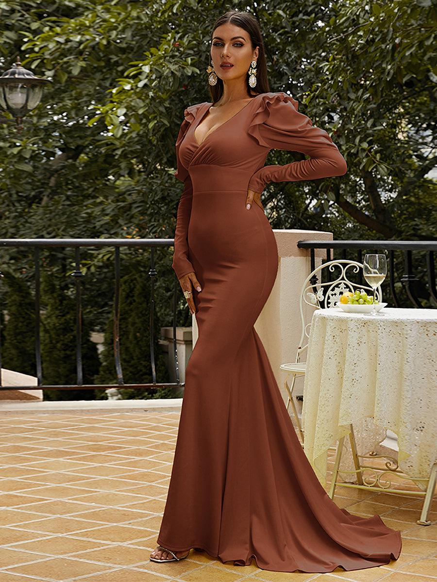 Puff Sleeve Mermaid Maxi Dress M02080 - MISS ORD