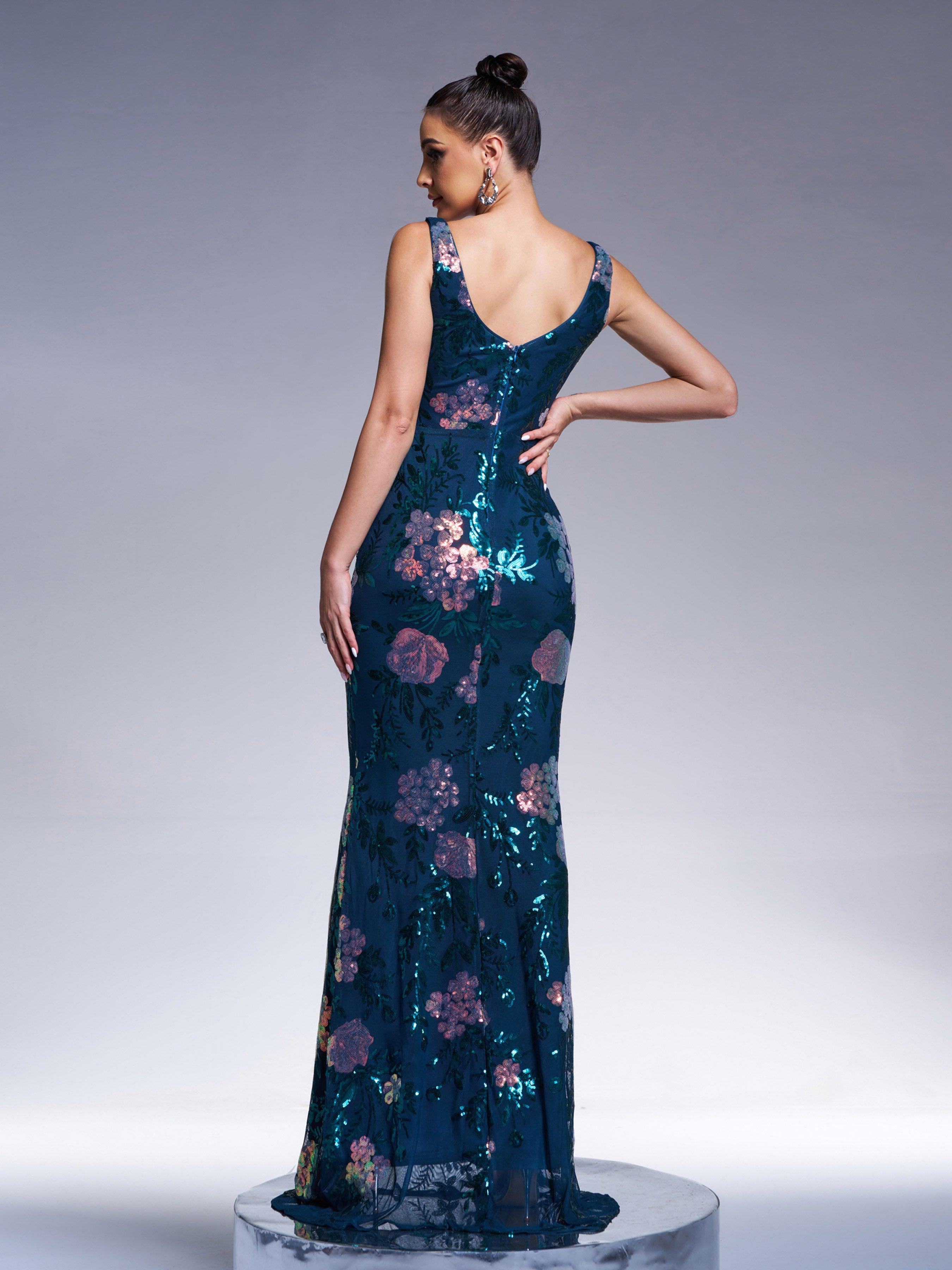 Floral Sleeveless Sequin Evening Dress XJ1986 - MISS ORD